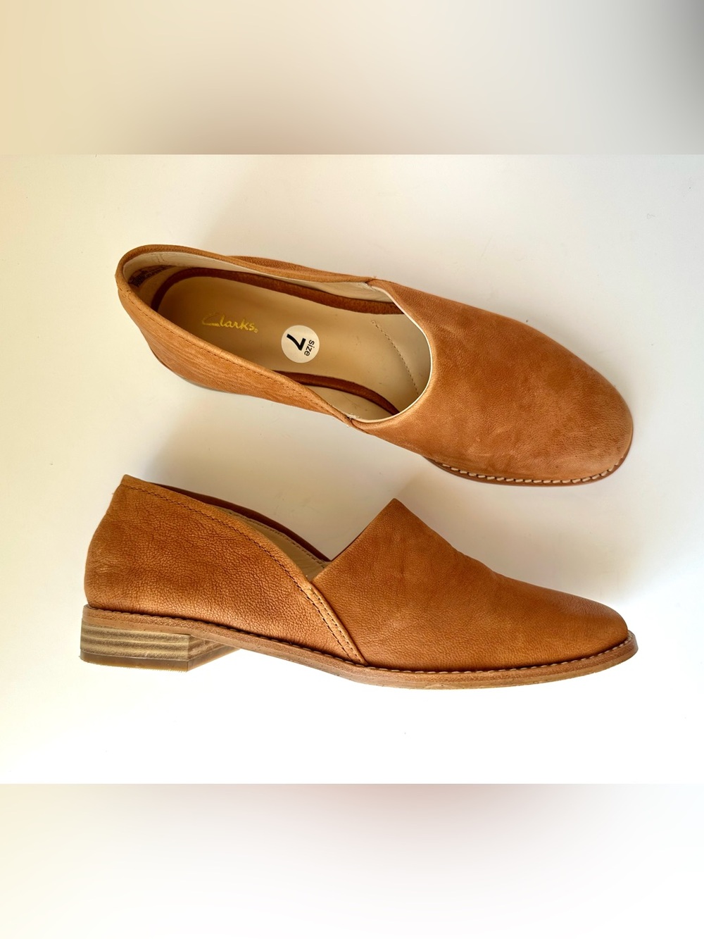 NEW Clarks Pure Easy Slip On Flat Loafer Tan Brown 7 Almond Toe Cognac